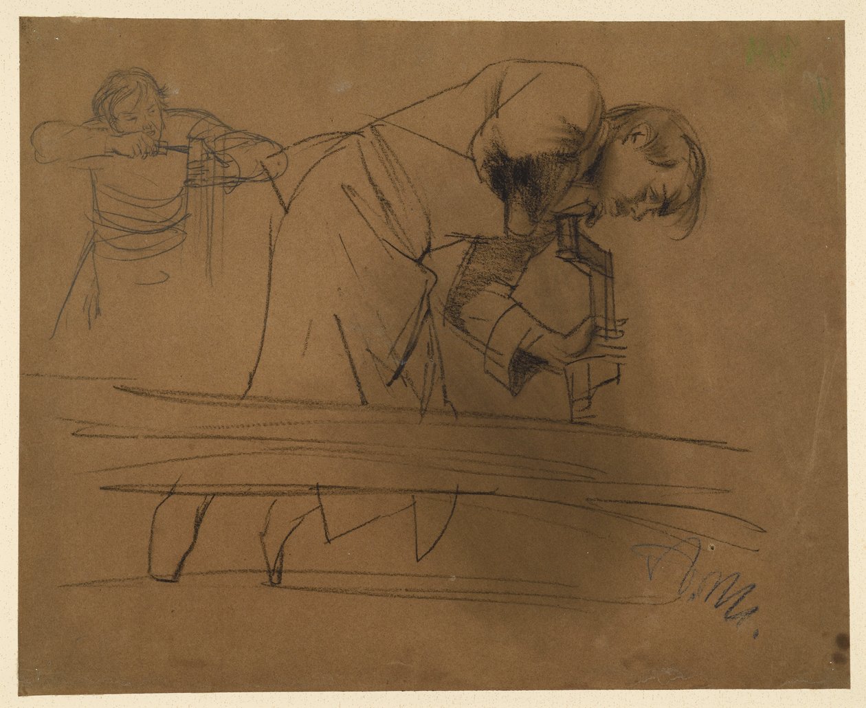 Puuseppä työskentelee poralla ja taltalla tekijältä Adolph Menzel