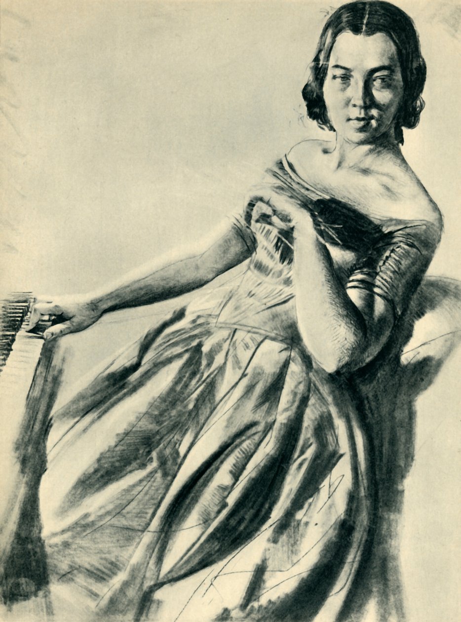 Nainen pianon ääressä, 1846, 1943. tekijältä Adolph Menzel