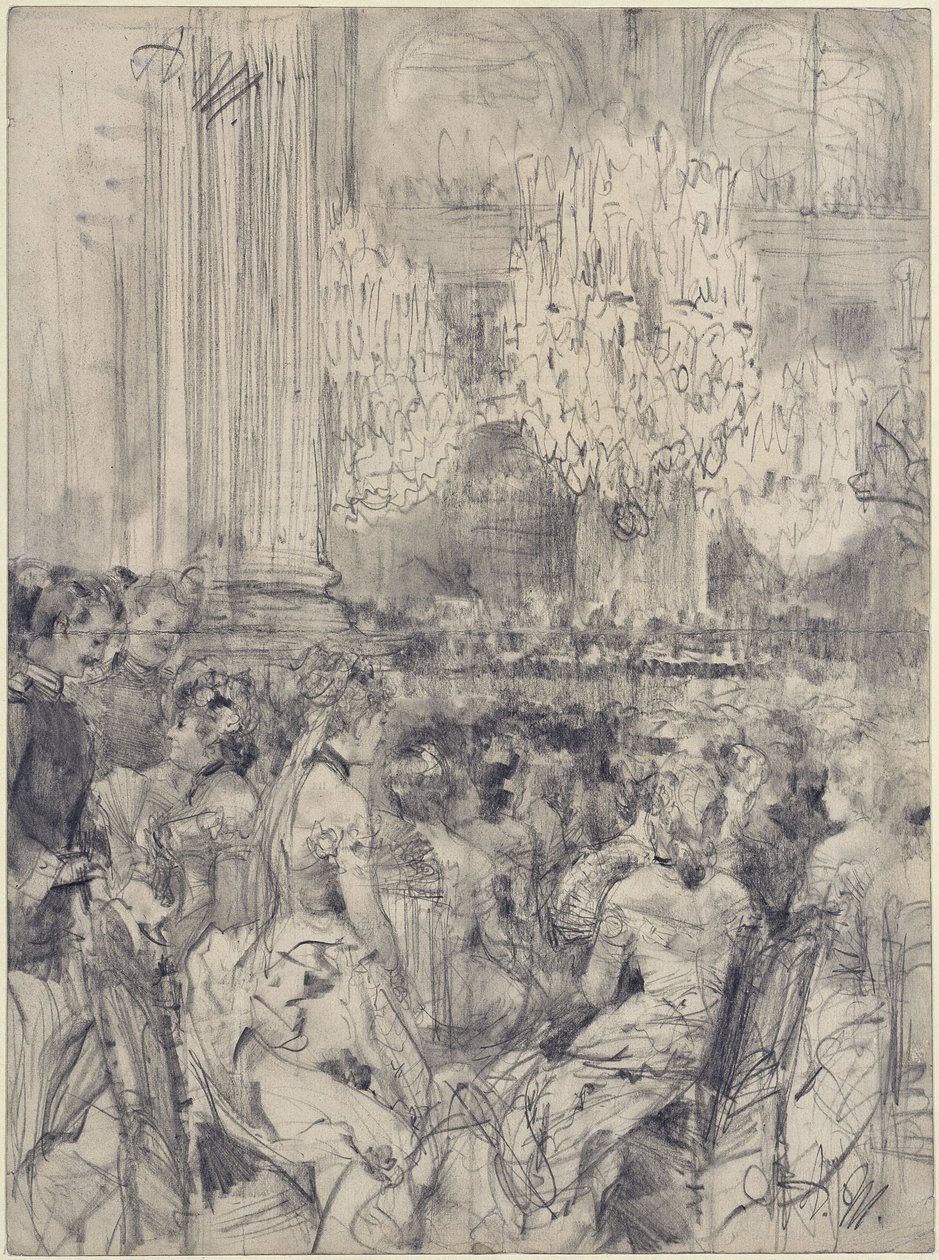 Konsertin kuulijoita Berliinin palatsin Valkoisessa salissa tekijältä Adolph Menzel