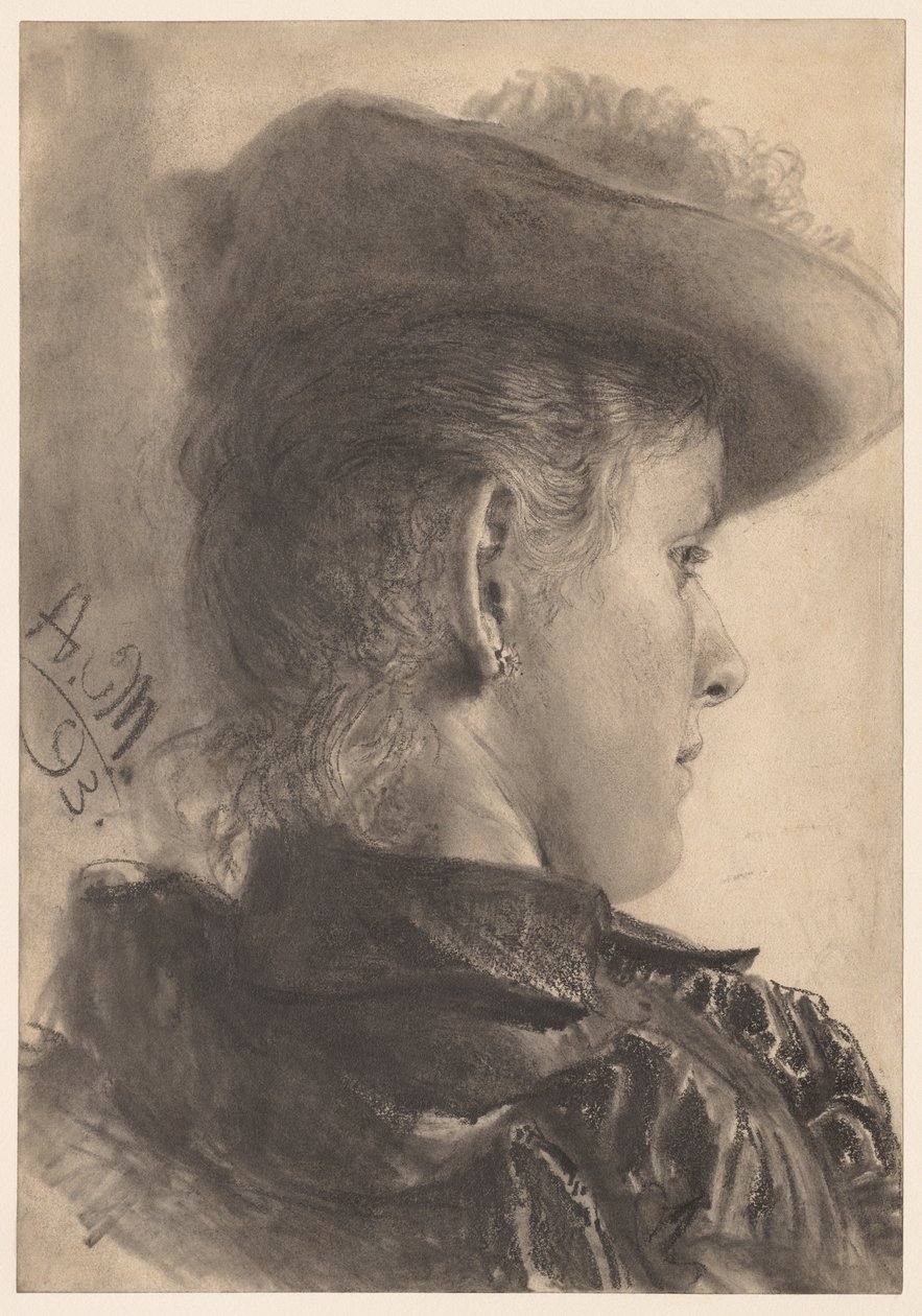 Naisen rintakuva takaa katsottuna, 1893. tekijältä Adolph Menzel