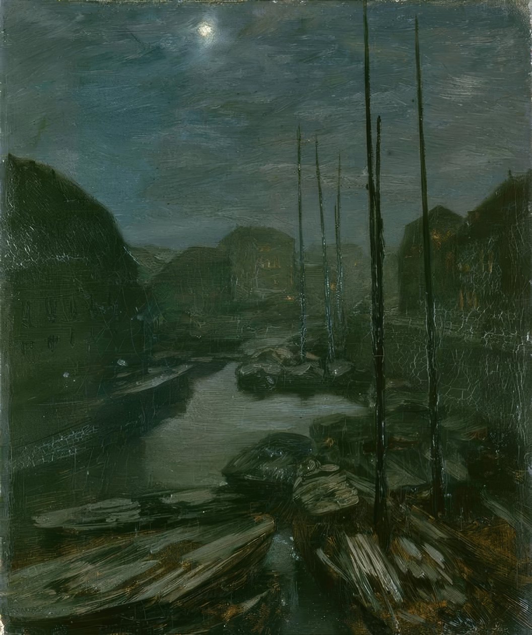 Mondschein über der Friedrichsgracht im alten Berlin tekijältä Adolph Menzel