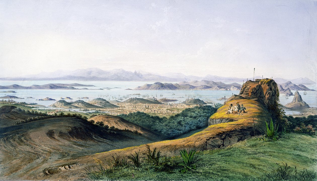 Panoraama Rio de Janeirosta, Brasiliasta, kaivertanut Theodore du Moncel n. 1860 tekijältä Adolphe D