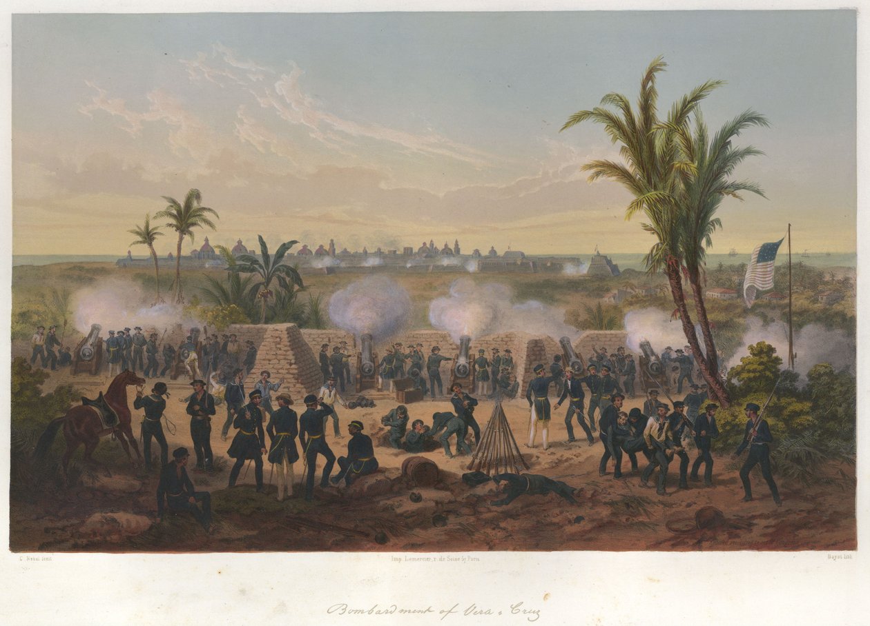Vera Cruzin pommitus (maaliskuu 1847) Meksikon ja Amerikan sodassa. tekijältä Adolphe Jean Baptiste Bayot