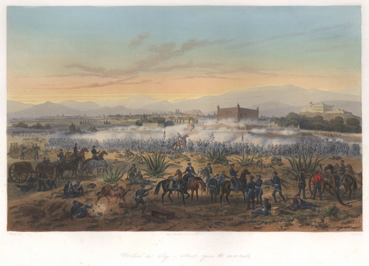 Molino del Rey-hyökkäys Casa Mataa vastaan (8. syyskuuta 1847) Meksikon ja Amerikan sodassa tekijältä Adolphe Jean Baptiste Bayot