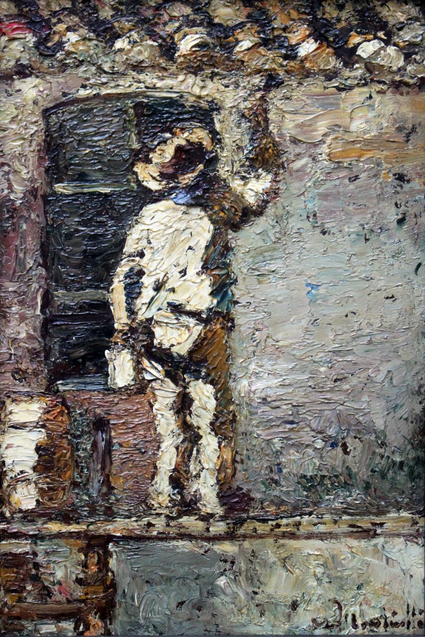 Taidemaalari töissä talon seinällä tekijältä Adolphe Joseph Thomas Monticelli