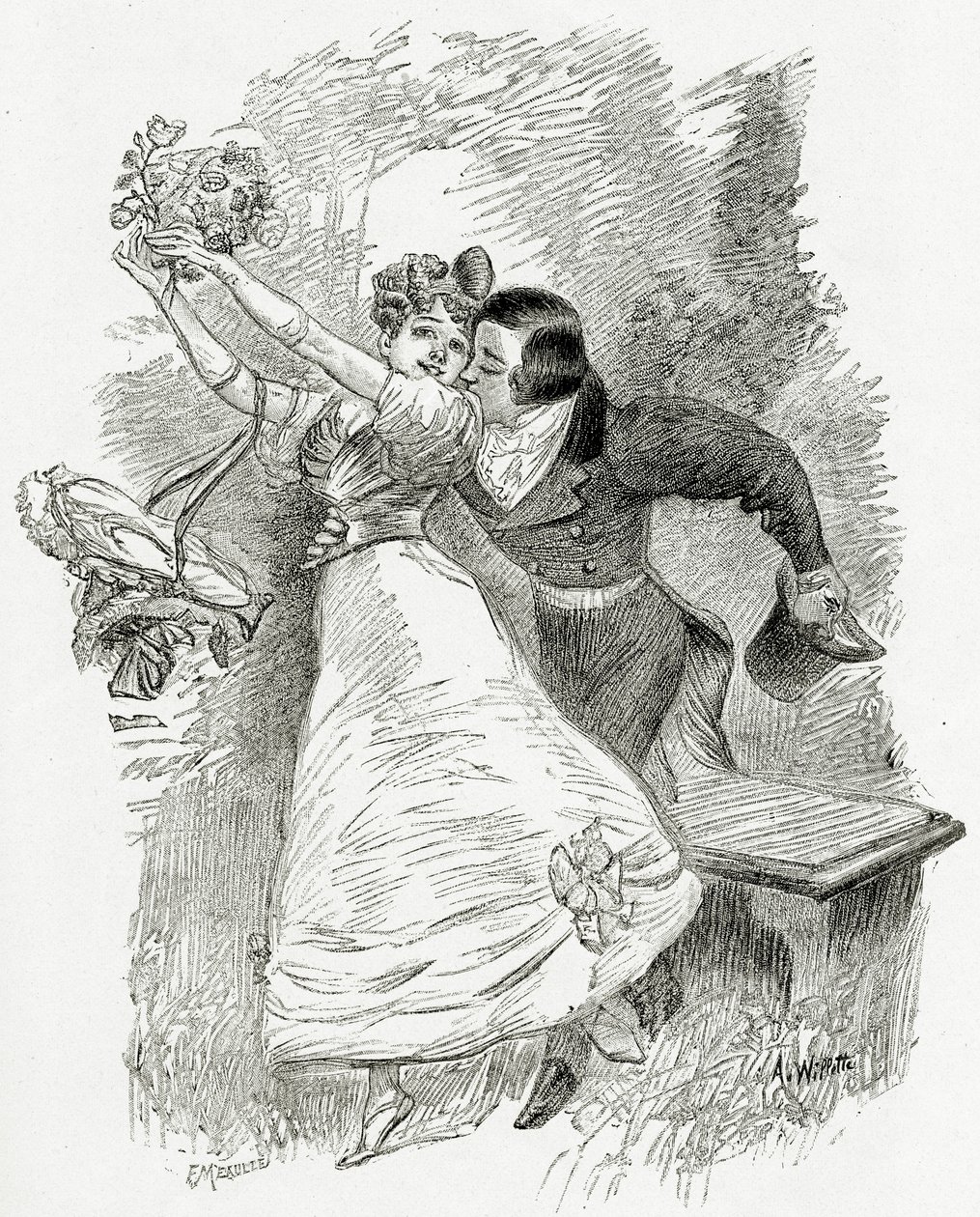 Kuvitus Toute la Lyresta, 1800-luku (bw-kaiverrus) tekijältä Adolphe Leon Willette
