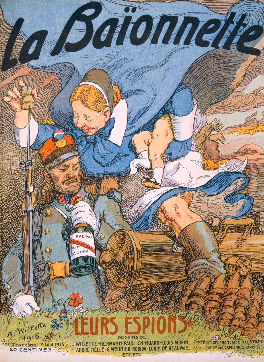 Heidän vakoojinsa, otsikkosivu "La Baionnettesta", 1915 tekijältä Adolphe Leon Willette
