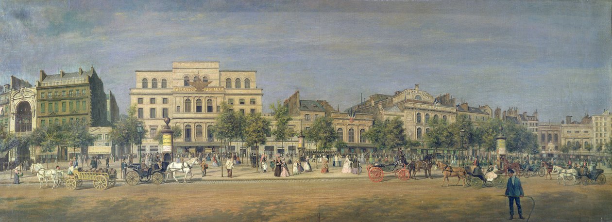 Panoraama Le Boulevard du Templestä ja sen useista teattereista, noin 1860 tekijältä Adolphe Martial Potemont
