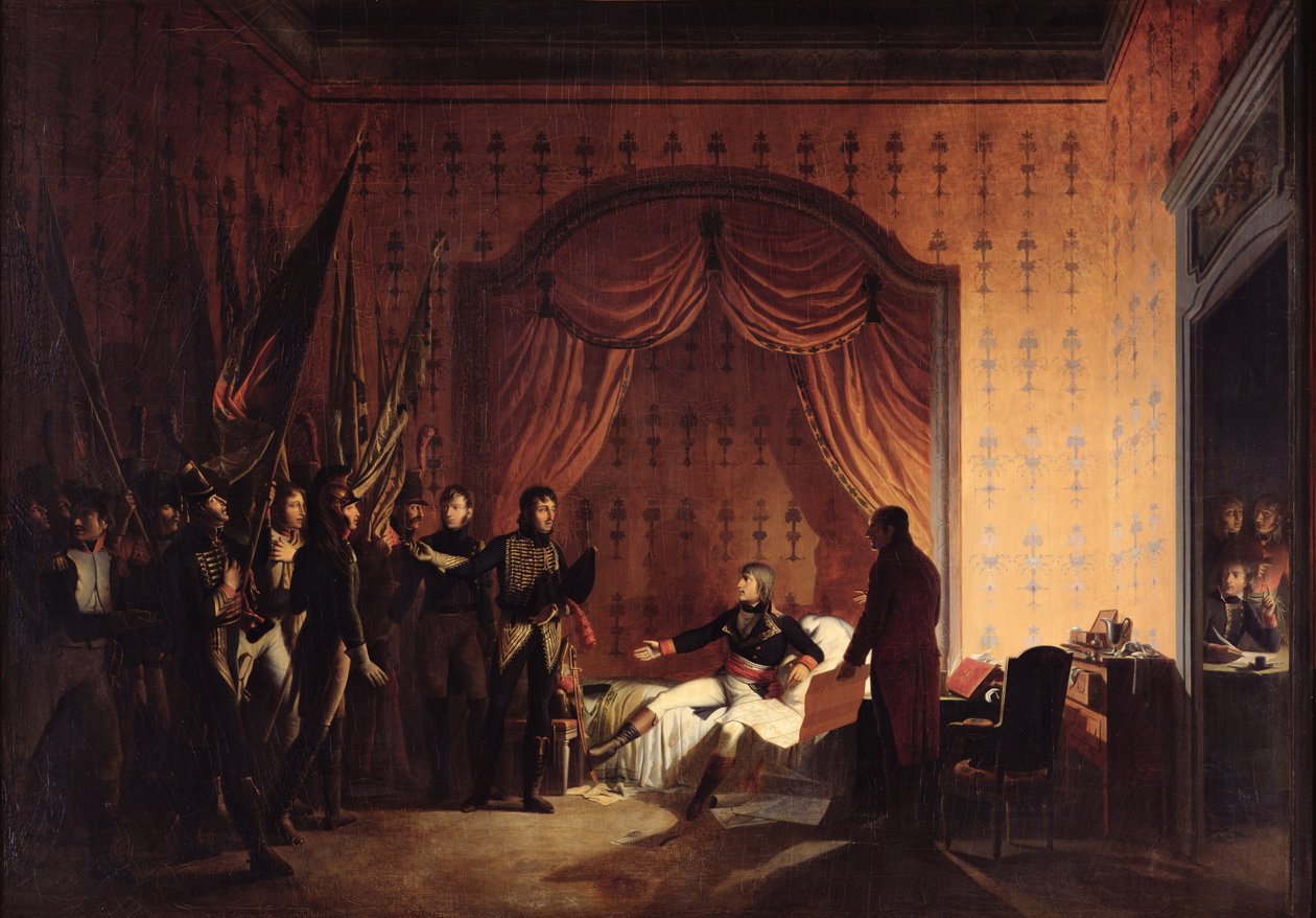 Kenraali Bonaparte vastaanottaa vangitut Itävalta-Sardinian liput Millesimossa Montenotten taistelun jälkeen 13. huhtikuuta 1796 tekijältä Adolphe Roehn