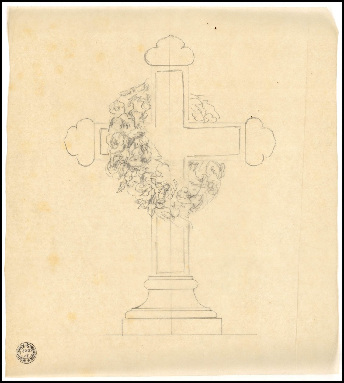 Luonnos Karakehian perheen haudasta Père Lachaise -hautausmaalla Pariisissa. tekijältä Adolphe Victor Geoffroy Dechaume