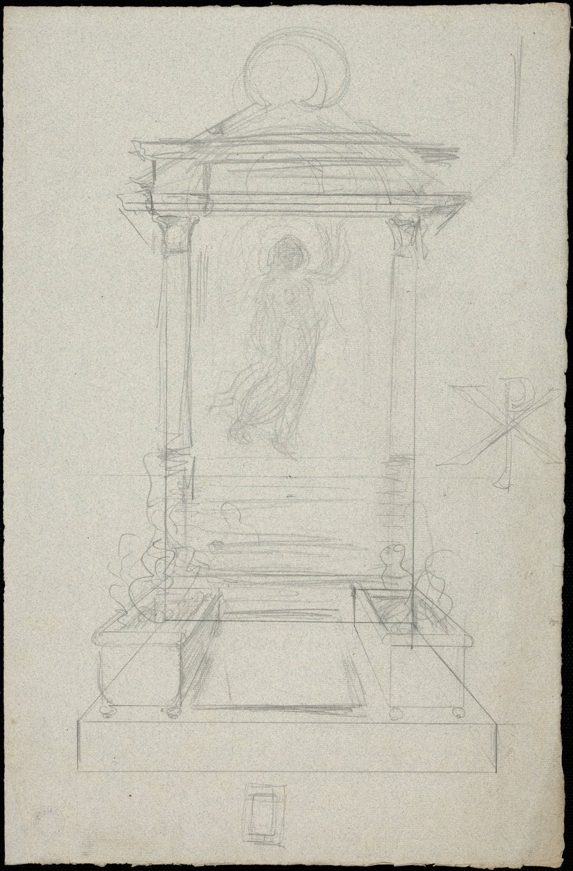 Luonnos Karakehian perheen haudasta Père Lachaise -hautausmaalla Pariisissa. tekijältä Adolphe Victor Geoffroy Dechaume