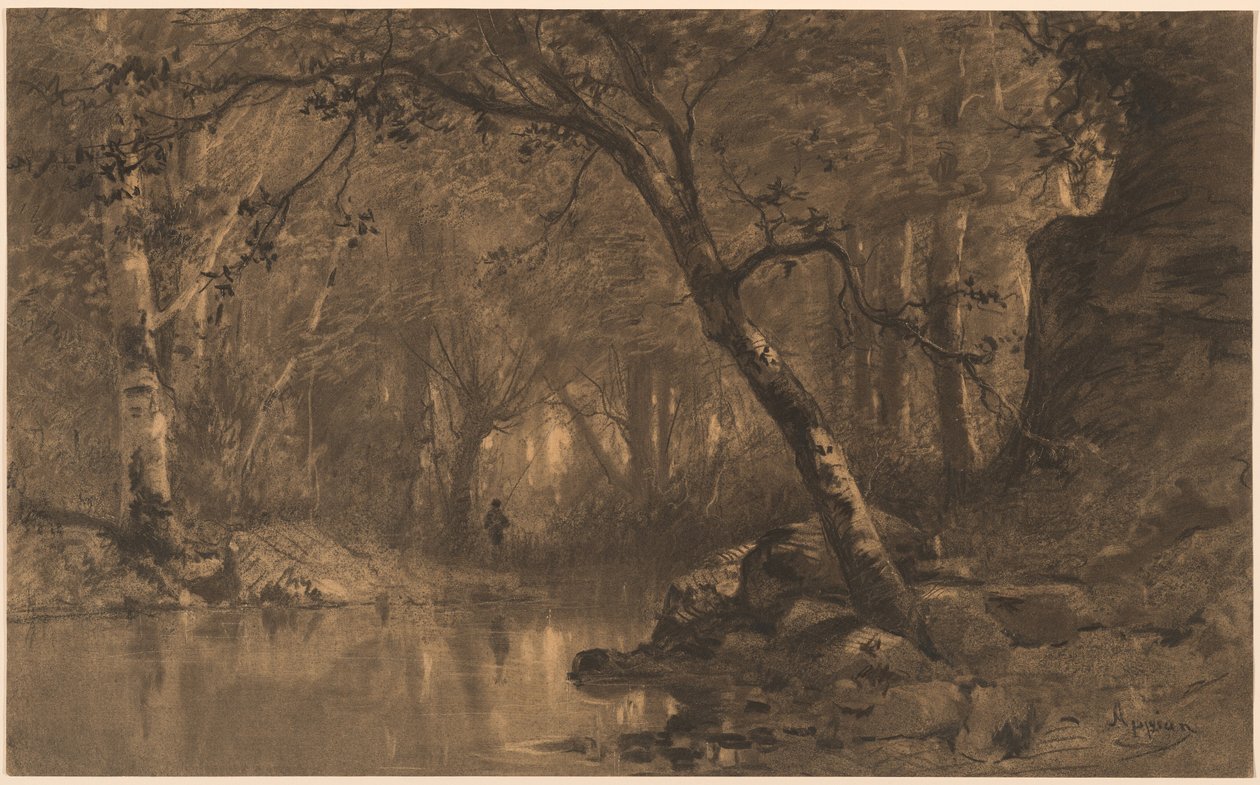 Metsäjoki kalastajan kanssa tekijältä Adolphe Appian
