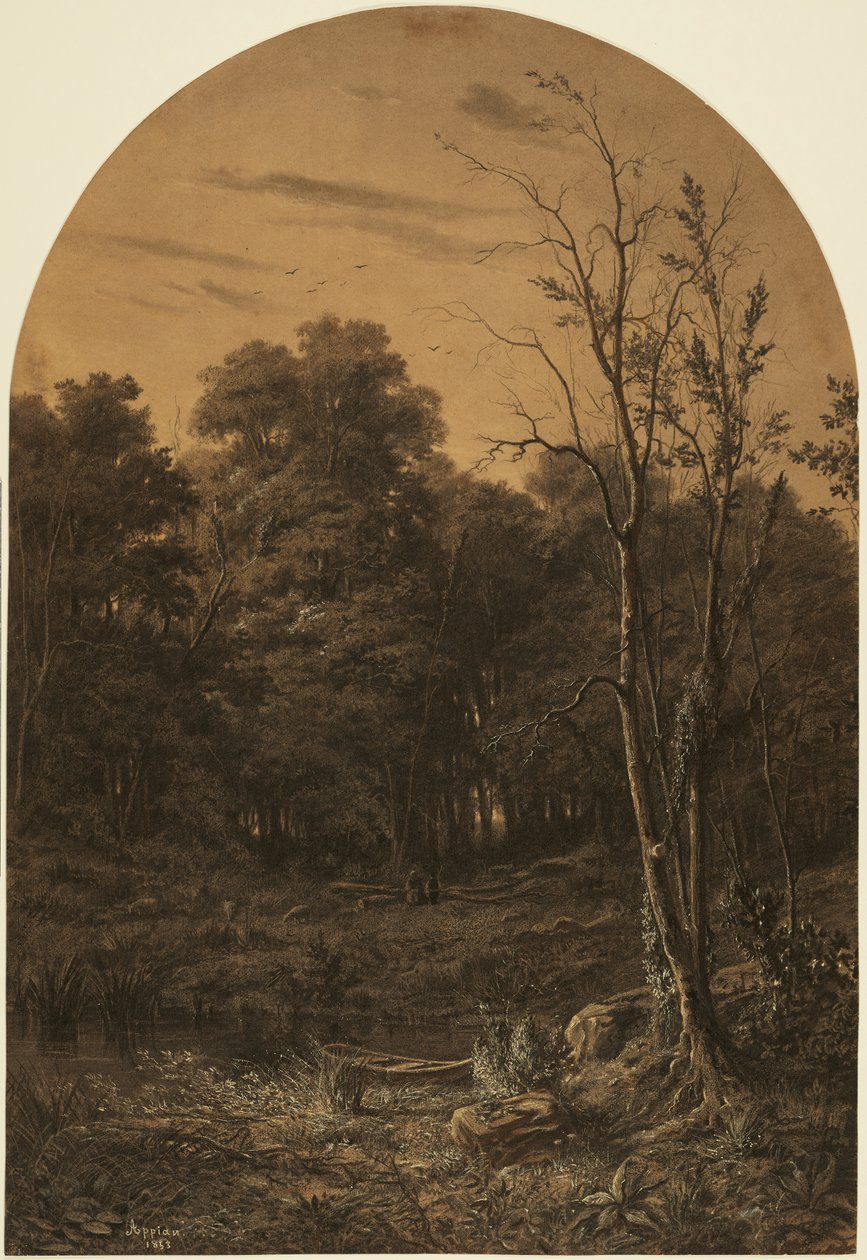 Metsämaisema lammen rannalla tekijältä Adolphe Appian