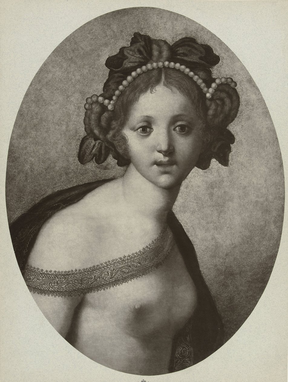 Valokuvakopio naishahmon, mahdollisesti jumalattaren, maalauksesta Venus (otsikko esineessä) tekijältä Adolphe Braun and Cie. (attributed to)