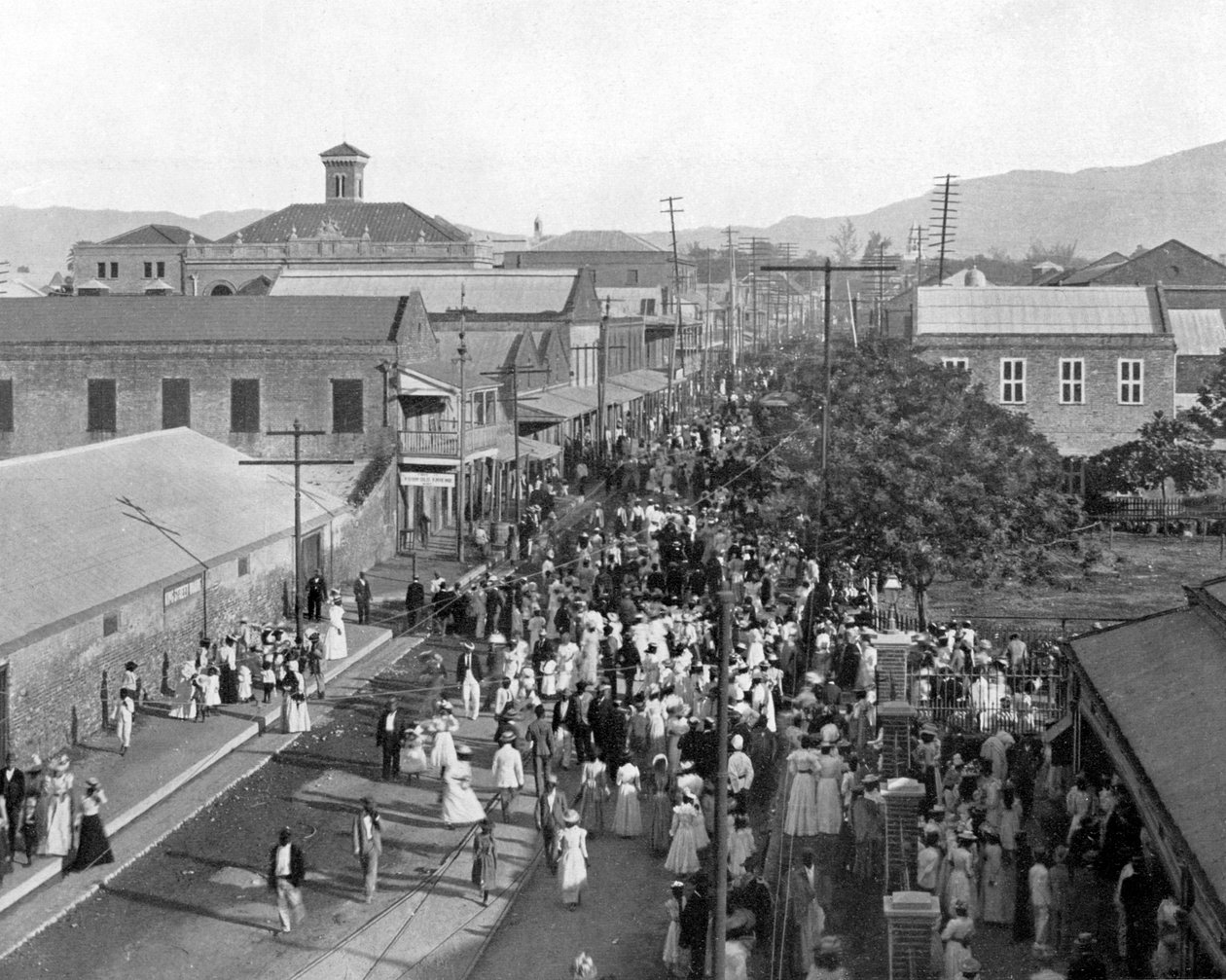King Street katsomassa pohjoiseen, Kingston, Jamaika, 1905. tekijältä Adolphe Duperly and Son