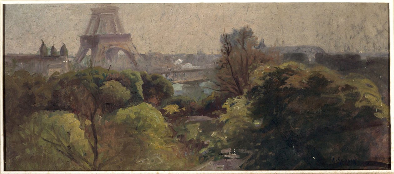 Eiffel-torni Delessertin puutarhasta nähtynä tekijältä Adolphe Ernest Gumery