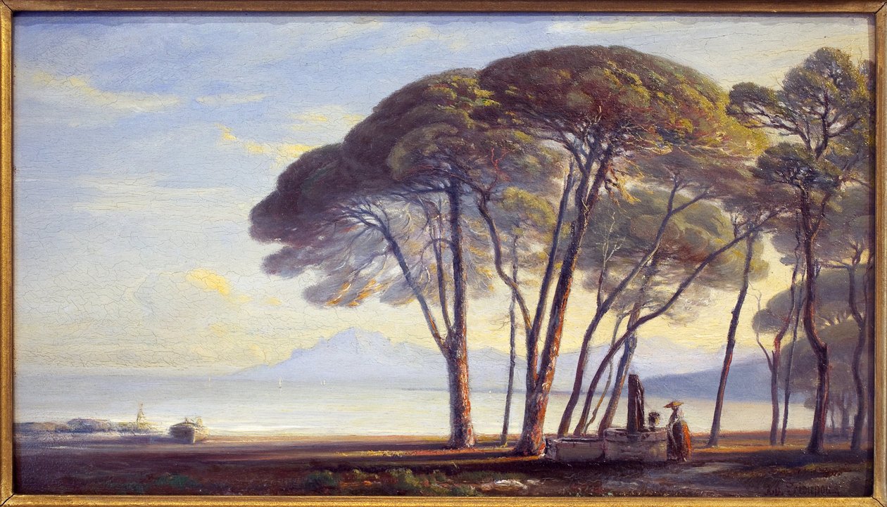 Kiinteistö on Juan Les Pins (Juan-Les-Pins). Adolphe Fioupoun (1824-1899) maalaus, öljy puulle tekijältä Adolphe Fioupou