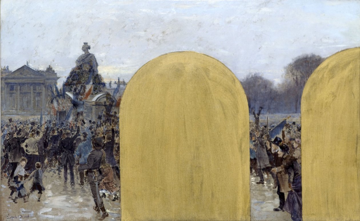 Luonnos Pariisin kaupungintalon prefektin toimistoa varten: Kokoontuminen Strasbourgin patsaan edessä. tekijältä Adolphe Gustave Binet