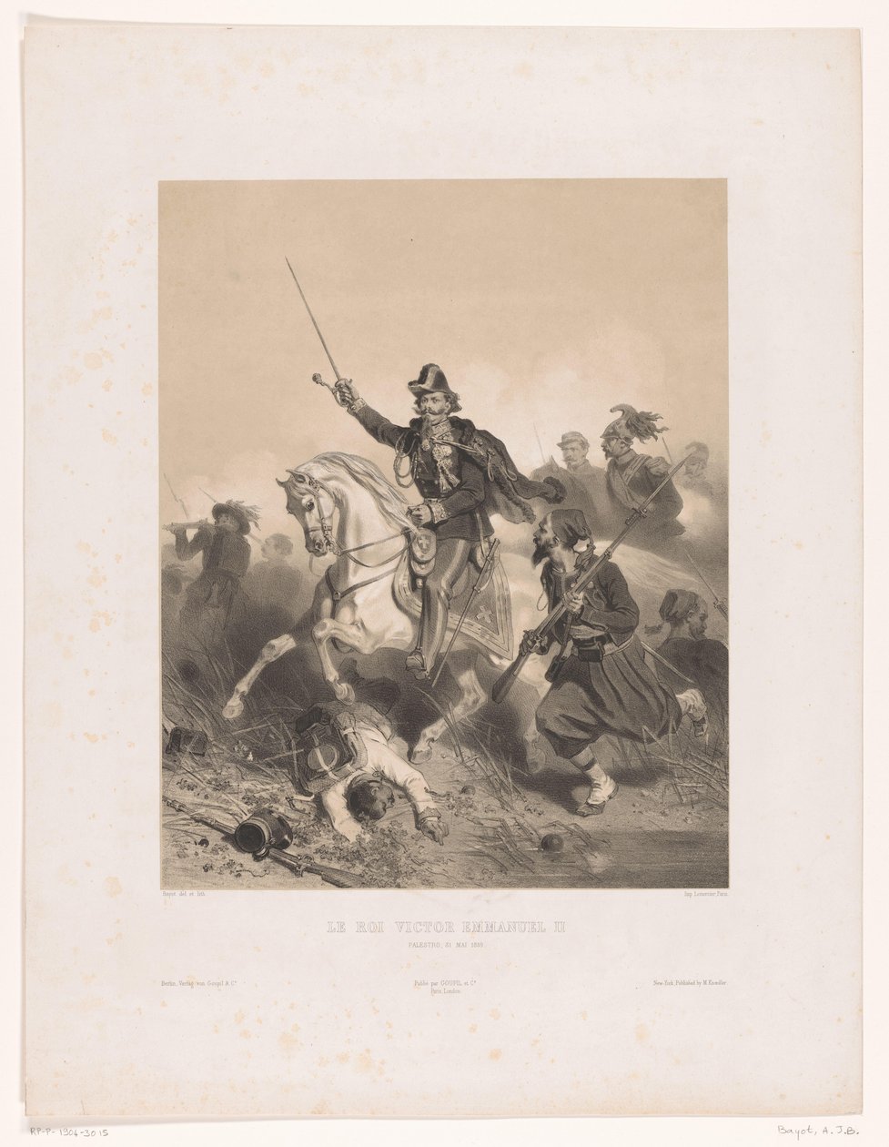 Italian kuningas Viktor Emmanuel II Palestron taistelussa Le roi Victor Emmanuel II (nimi esineessä) tekijältä Adolphe Jean Baptiste Bayot
