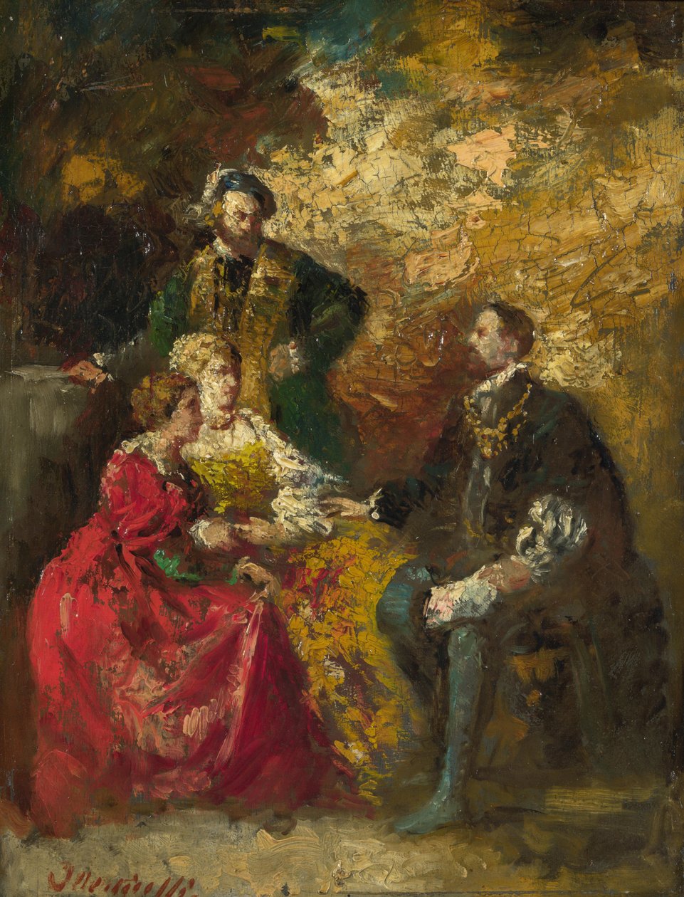 Keskustelupala, c. 1880 tekijältä Adolphe Joseph Thomas Monticelli
