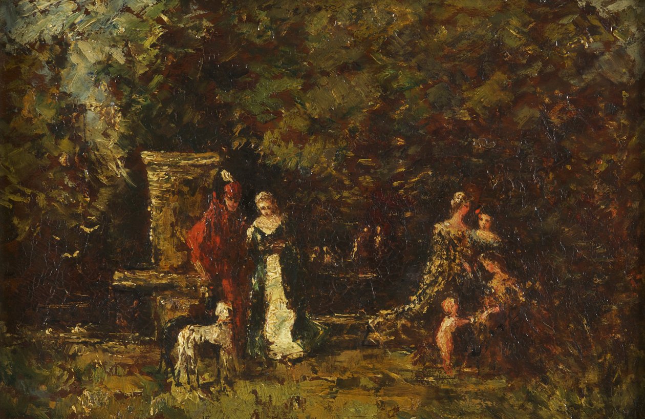 Tyylikkäitä hahmoja Woodland Gladessa, n. 1860-80 (öljy paneelille) tekijältä Adolphe Joseph Thomas Monticelli