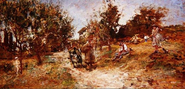 Maisema Ganagobiessa, 1872 (paneeli) tekijältä Adolphe Joseph Thomas Monticelli