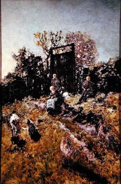 Maisema hahmoineen ja vuohineen, ennen vuotta 1866 (öljy paneelille) tekijältä Adolphe Joseph Thomas Monticelli