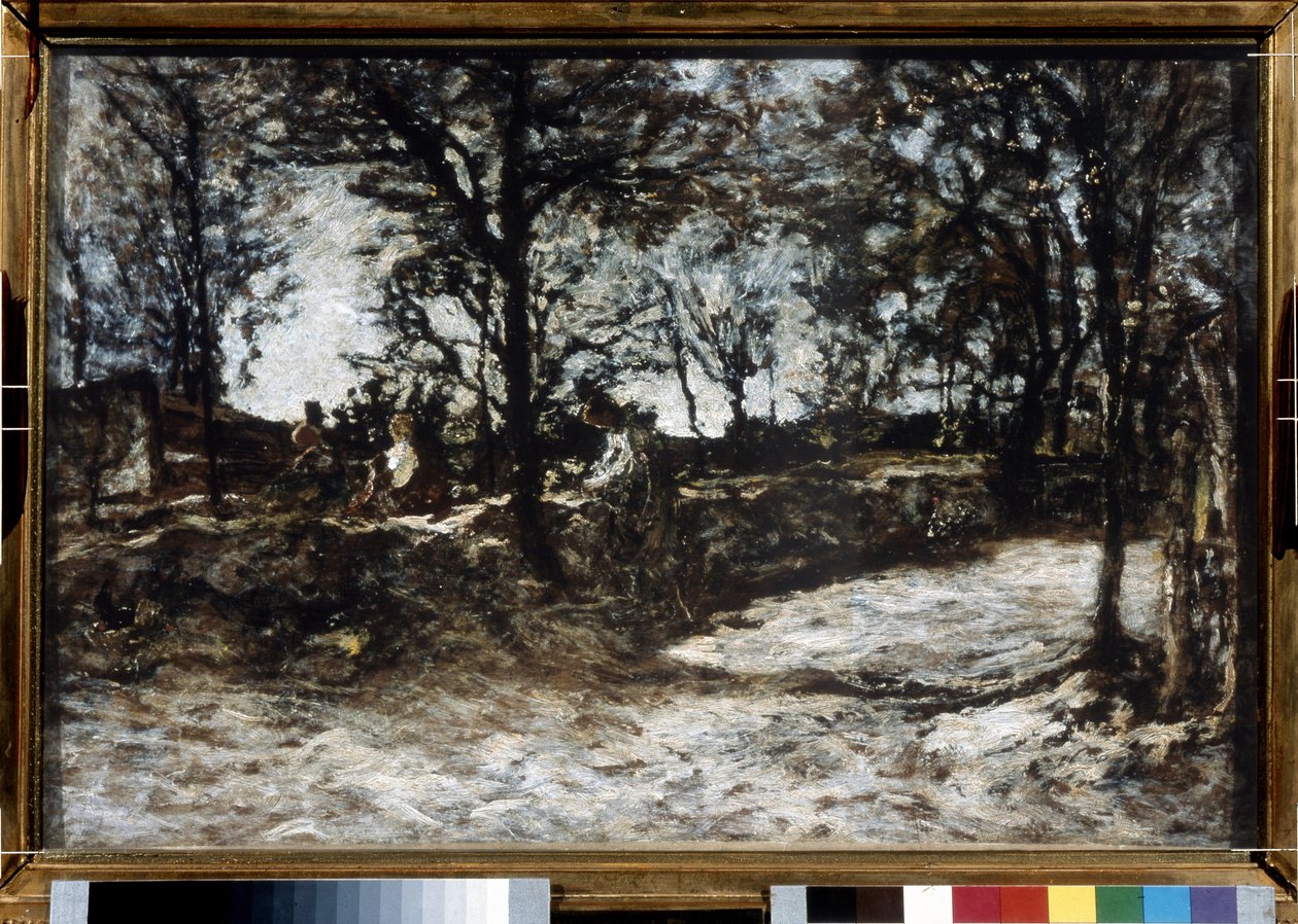 Maaseutu. Fontainebleau. Adolphe Thomas Joseph Monticellin (1824-1886) maalaus. Öljy kankaalle. Impressionismi. Koko: 39 x 60 cm. Pushkin-museo, Moskova tekijältä Adolphe Joseph Thomas Monticelli