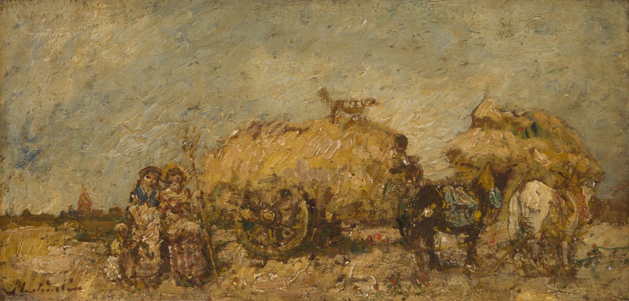 Hayfield, c. 1870 tekijältä Adolphe Joseph Thomas Monticelli