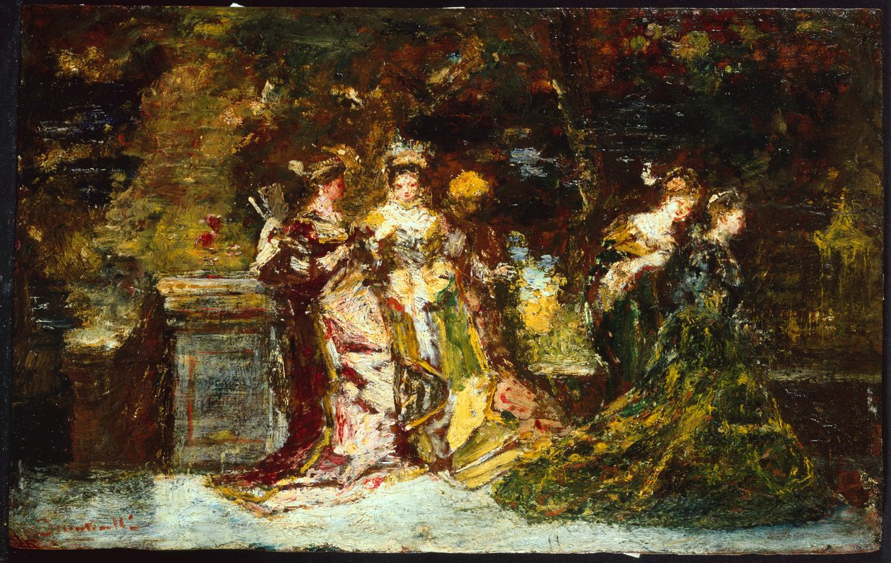 Naiset puistossa, n. 1858 (öljy kankaalle) tekijältä Adolphe Joseph Thomas Monticelli
