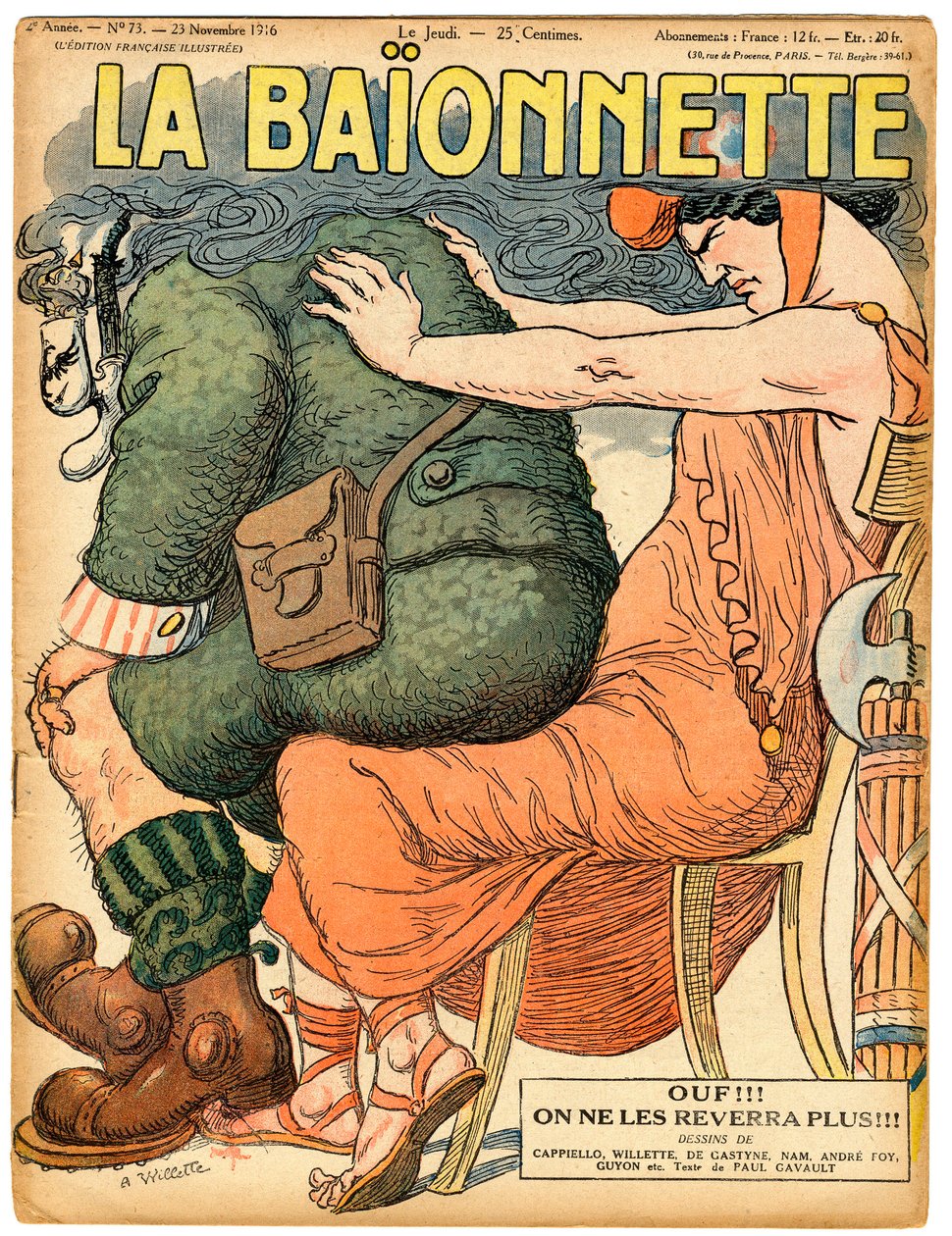 Kansi "" La Baionnette", satiirinen väreissä tekijältä Adolphe Leon Willette