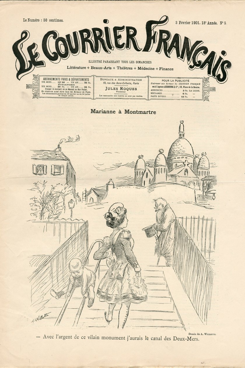Kansi "" Le Courrier francais"", numero 5, Satirical in B & W tekijältä Adolphe Leon Willette
