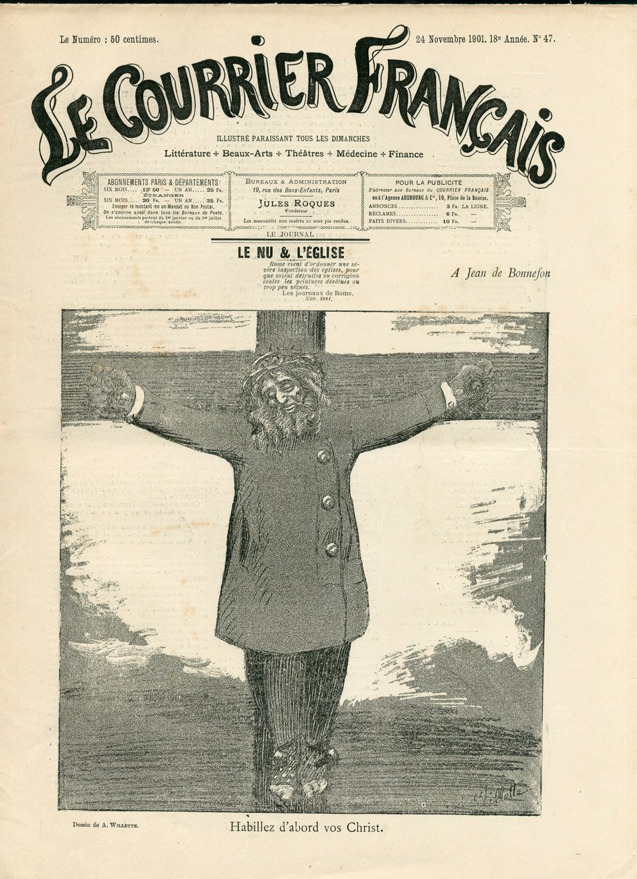 Kansi ""The Courier francais"", numero 47, Satirical in B & W tekijältä Adolphe Leon Willette