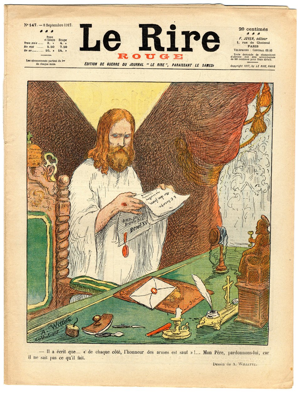 Kansi "" The Red Laughter", satiirinen väreissä tekijältä Adolphe Leon Willette