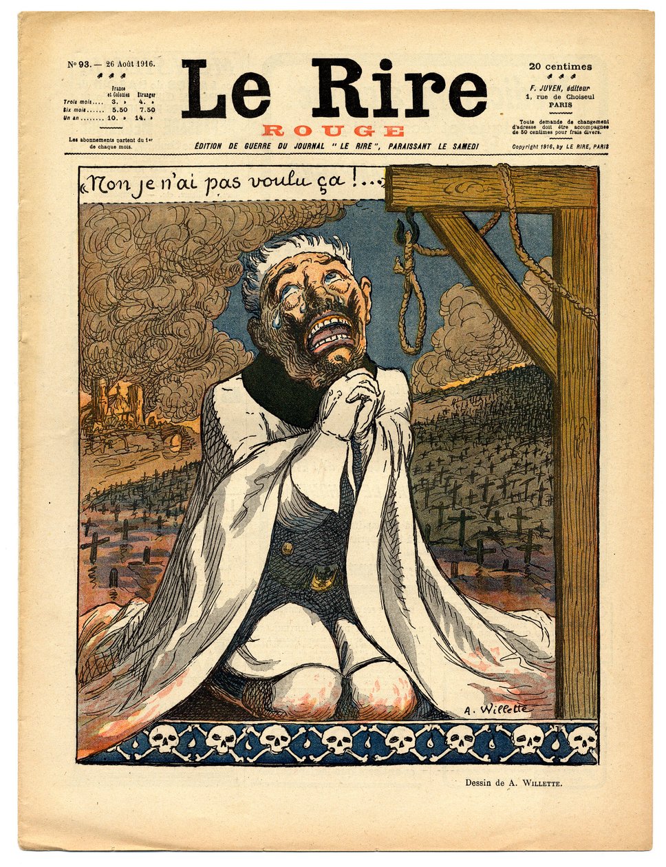 Kansi "" The Red Laughter", satiirinen väreissä tekijältä Adolphe Leon Willette