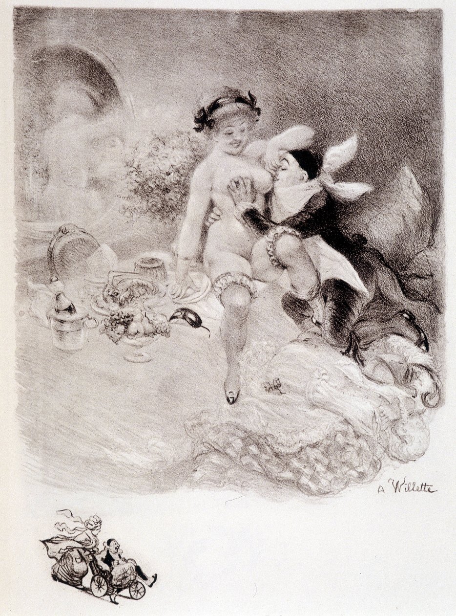 Gourmandise - piirustus Willette tekijältä Adolphe Leon Willette