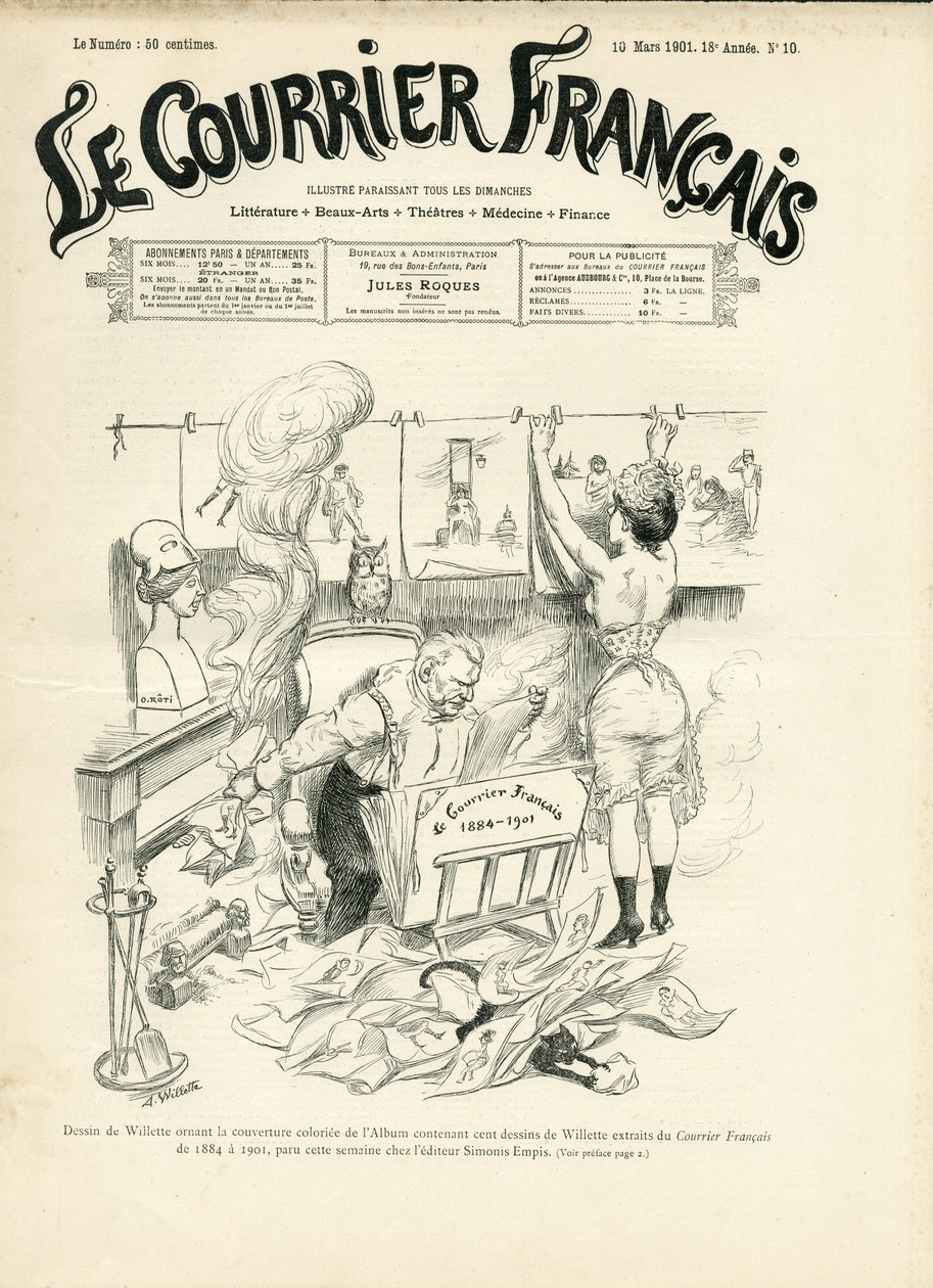 Kuva Adolphe dit Willettesta (1857-1926) Le Courrier francais -lehden kanteen tekijältä Adolphe Leon Willette