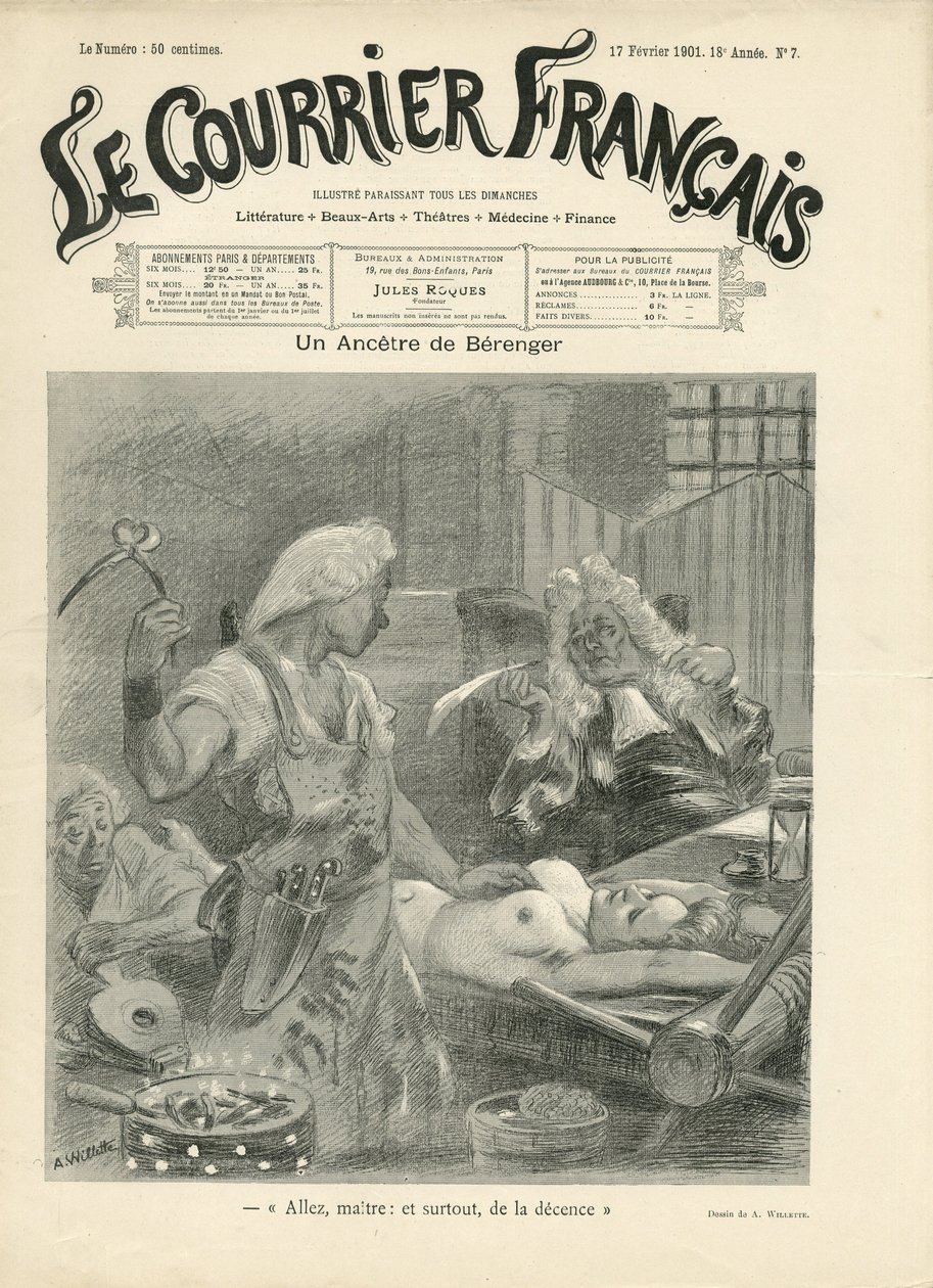 Kuva Adolphe dit Willettesta (1857-1926) Le Courrier francais -lehden kanteen tekijältä Adolphe Leon Willette