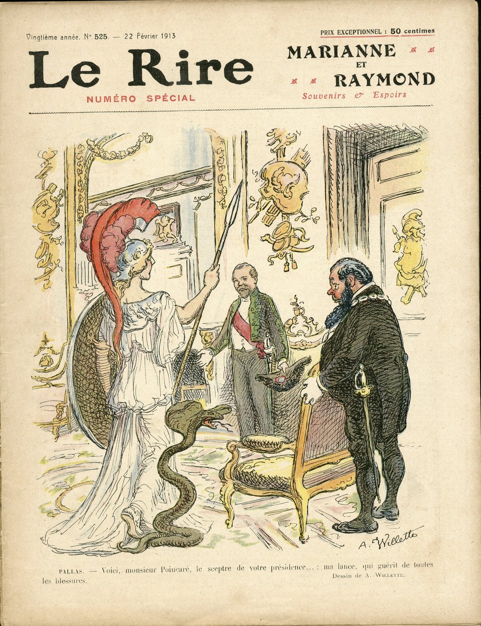 Kuva Adolphe dit Willettesta (1857-1926) Le Riren kanteen, 22.02.13 - Tasavallan presidentti, hattu, Elysee, nojatuoli (vallan symboli) - Poinscare Raymond tekijältä Adolphe Leon Willette
