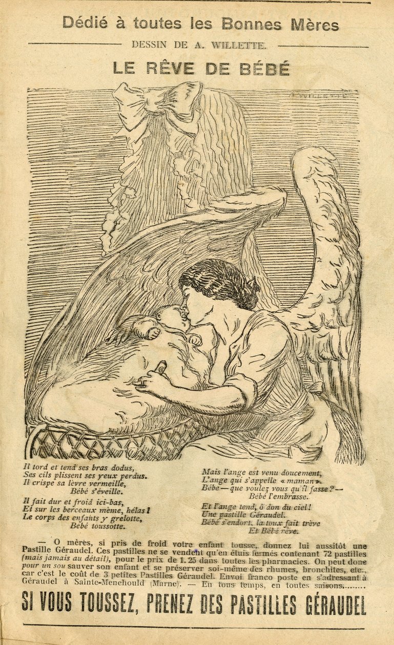 Kuva Adolphe dit Willettesta (1857-1926) Le Pelerinissä, 22.12.07 - Vauvan unelma - Reklamaatiojulkistus, äitiys - Enkeli tekijältä Adolphe Leon Willette