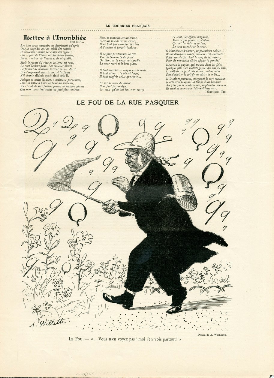 Le Courier francais, numero 10, mustavalkoinen satiirinen tekijältä Adolphe Leon Willette