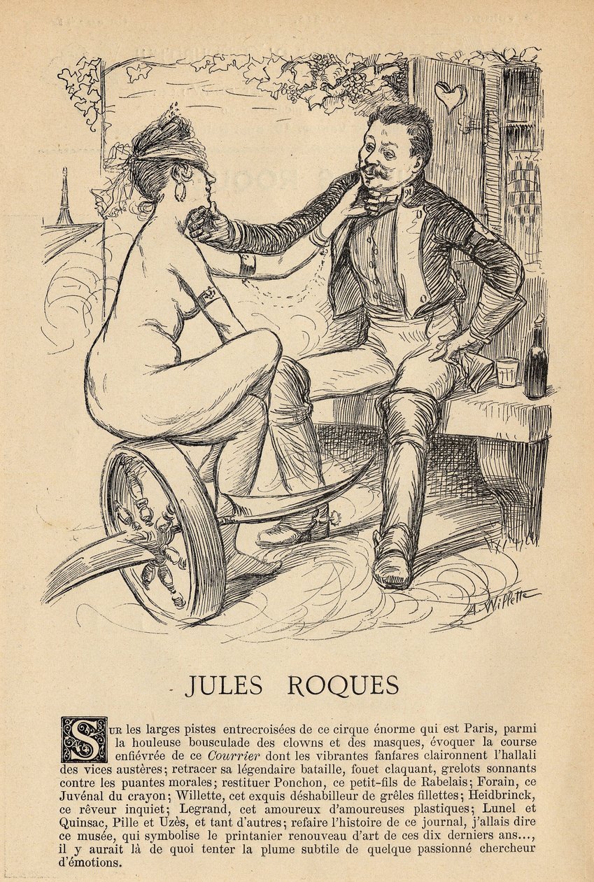 Nykyajan miehet, numero 411, kuvitus: Adolphe dit Willette (1857-1926): Lehdistö, Le Courrier Français, Roques Jules (1800-1900-luku) tekijältä Adolphe Leon Willette