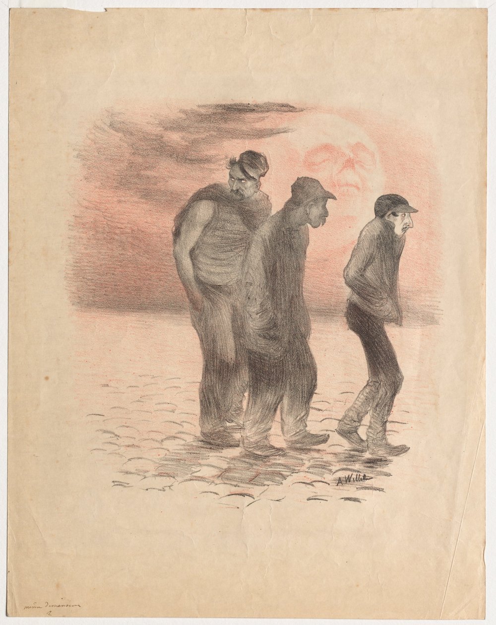 Pariisin kohtauksia ja murhaajia (mustalla ja punaisella painettu litografia). tekijältä Adolphe Leon Willette