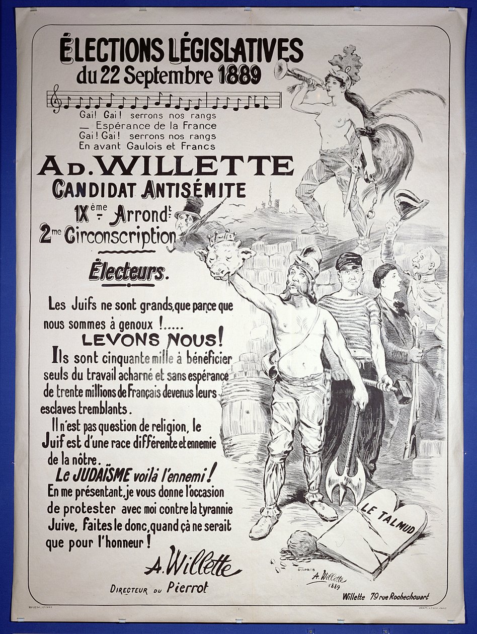 Juliste, joka edistää taiteilijan valintaa syyskuun 1889 parlamenttivaaleissa tekijältä Adolphe Leon Willette