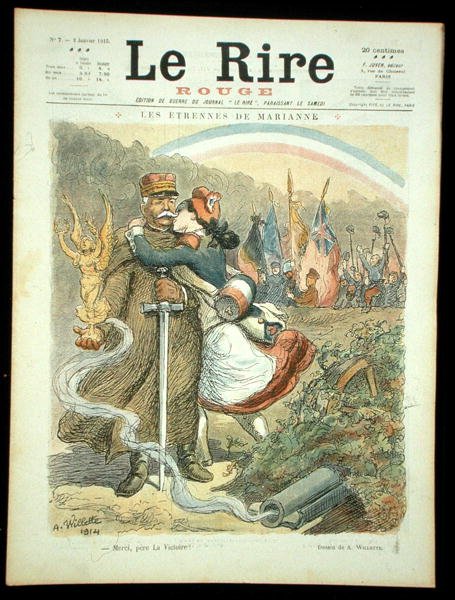 Kiitos, Victory-isä, Le Rire Rougen etukansi, 2. tammikuuta 1915 (värilitho) tekijältä Adolphe Leon Willette