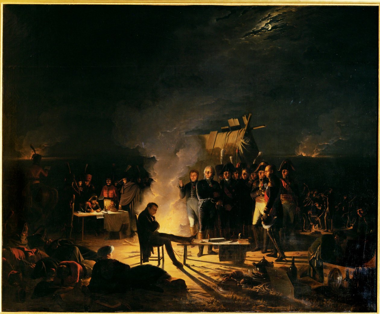 Napoleonin bivouac Wagramnuitin taistelukentällä 5.-6. heinäkuuta 1809 ... (maalaus kankaalle) tekijältä Adolphe Roehn