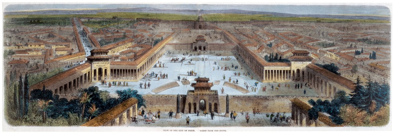 "Näkymä Pekingin kaupungista otettu etelästä", Kiina, 1800-luvun puoliväli tekijältä Adolphe Rouargue