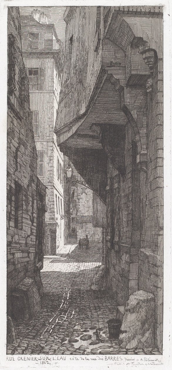 Rue Grenier veden päällä, rue des Barresin vieressä tekijältä Adolphe Théodore Jules Martial Potémont