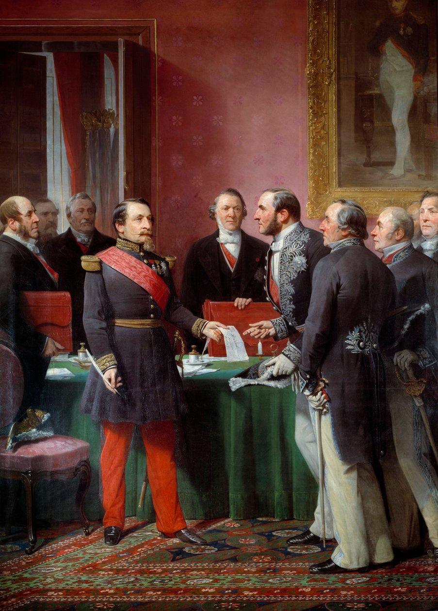 Keisari Napoleon III (1808-1873) luovutti paroni Georges Haussmannille (1809-1891) asetuksen naapurikuntien liittämisestä kesäkuussa 1859 tekijältä Adolphe Yvon