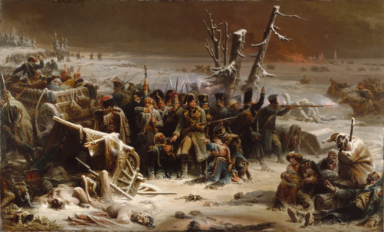 Marsalkka Ney tukemassa takavartijaa Moskovasta vetäytyessään tekijältä Adolphe Yvon